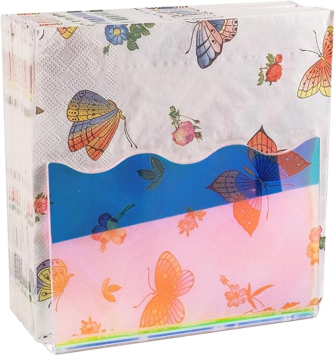 Acrylic Napkin Holder for 5-7 Inch Napkins - Prism Wavy Edge Design, Tabletop Dispenser for Cocktail & Dinner Napkins in Kitchen, Bar, Restaurant