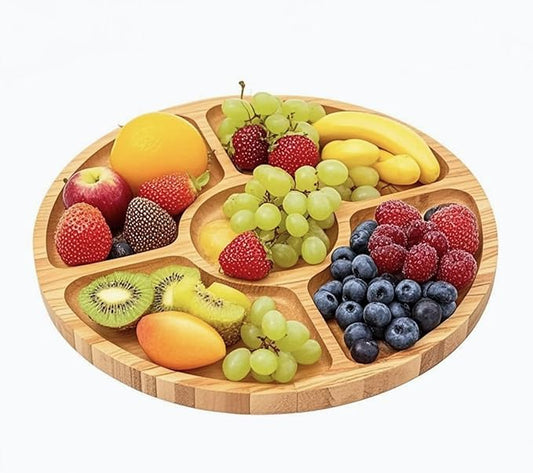 9.5" Round Acacia Wood Serving Board - Circle Food Serving Tray for Kitchen Appetizers, Wooden Cutting Chopping Board for Meat, Vegetables, Bread, Charcuterie, Cheese Board