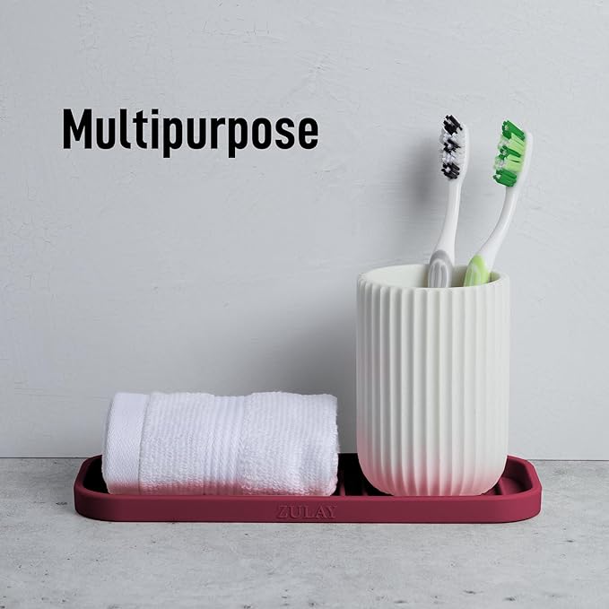 Zulay Kitchen (9x3.5) Silicone Sponge Holder for Kitchen Sink - Flexible Multipurpose Soap Tray - Sink Organizer for Kitchen, Bathroom, Makeup, Trinkets & More (Wine Red)