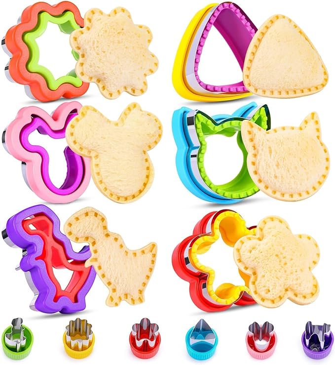 12 Pack Sandwich Cutter and Sealer Set Crustable Bread Decruster DIY Cookie Stamps Mold Vegetable Fruit Cutters Shapes for Kids Back to School Bento Box Accessories