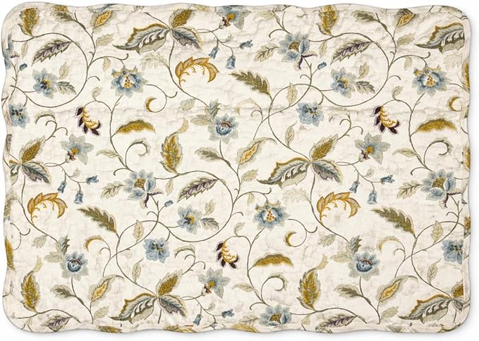 C&F Home Bailey Vintage Quilted 100% Cotton Set of 6 Placemats 13" x 19" Versatile Floral Spring Springtime Fall Autumn Harvest Jacobean Kitchen Tabletop Reversible Machine Wash Scalloped Decor
