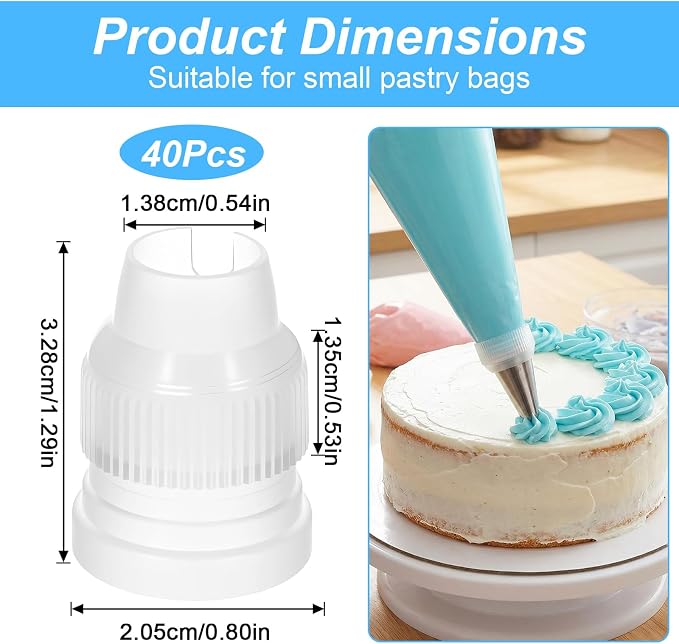 40 PCS Piping Bag Couplers for Icing Nozzles, Plastic Standard Coupler Small Couplers for Piping Bags Cake Decorating Coupler Transparent Tip White Pastry Bag for Icing Nozzle