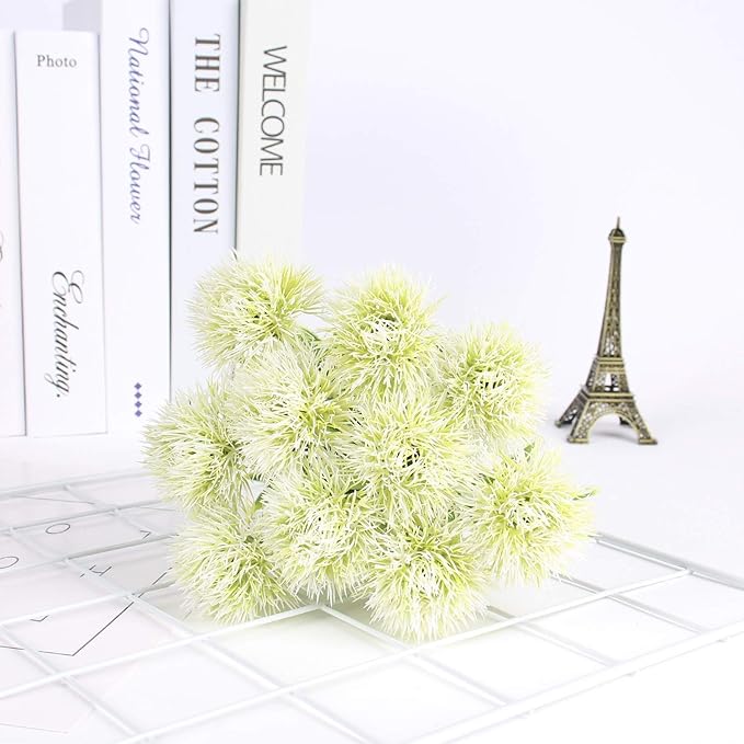 CATTREE Artificial Dandelion Flowers, Plastic Plants Shrubs Bushes Fake Grass Wedding Indoor Outdoor Home Garden Verandah Centerpieces Arrangements Party Decoration Planting Filler - White 10 Pcs