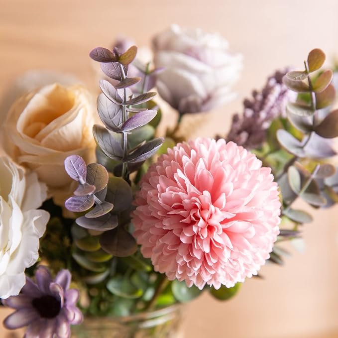 3 Pack Set Fake Flowers with Vase, Faux Peony Silk Flowers for Home Decor,Fake Flowers with Vase for Coffee Table Decor,Living Room Bathroom Plant Decor, Centerpiece Table Decorations