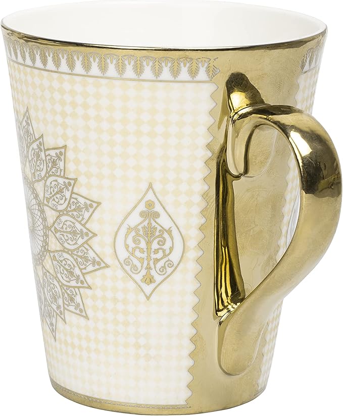 Femora Handcrafted Ceramic Coffee Mugs Indian Golden Disign Set of 2 (11 oz), Cappuccino Cups, Coffee Cups, British Coffee Cups, Porcelain Tea Set, Latte Cups, Espresso Mug.