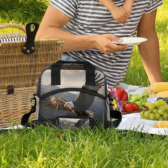 Soaring Eagle Pattern Insulated Lunch Bag for Women Men Reusable Lunch Box Cooler Bag Large Leakproof Lunch Tote with Adjustable Shoulder Strap for Adult Work Picnic Camping Beach Office