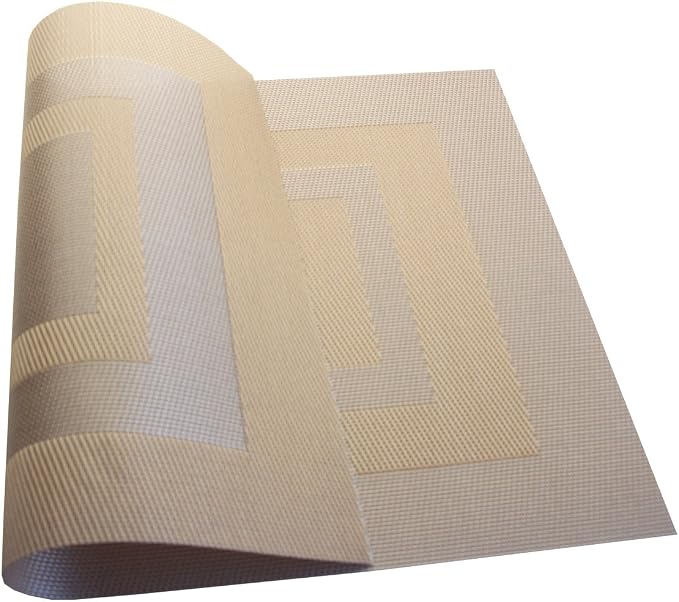 PIGCHCY Placemats Set of 6,Washable Woven Vinyl Kitchen Table Mats Non Slip Durable Placemats,Heat Resistant Placemats for Dining Table (Champagne)