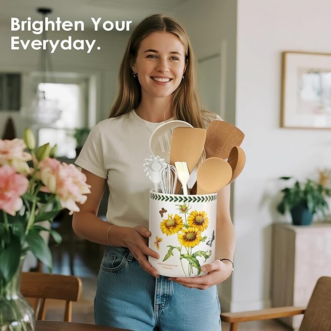 ACMLIFE Kitchen Utensil Holder Extra Large, 7.3" Cooking Utensil Holder, Ceramic Kitchen Organizer Counter, Fruit Basket, Vase, Ice Bucket for Parties, Gift & Dinning Decor, Chrismas (Sunflower)