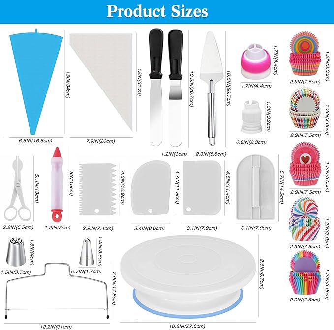 475pcs Complete Cake Decorating Kit, Cake Decorating Tools with Rotating Cake Stand, Cake Leveler, Piping Tips etc. Cake Decorating Supplies Kit for Beginners, Bakers & Hobbyists, Cake Shop (Blue)