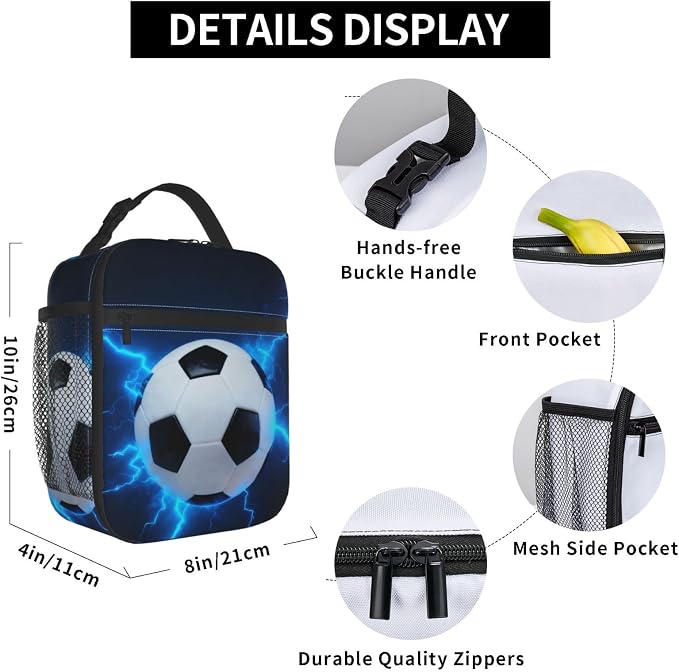 Football ﻿ Lunch Box Insulated Lunch Bag for Adult Women Men Reusable Aesthetic Tote Lunchbox Container Work Outdoor Picnic Hiking