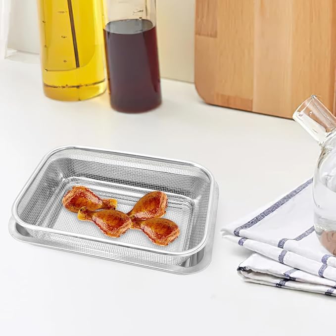 Zerodeko Heavy Duty Stainless Steel Baking Sheet with Cooling Rack, Rectangular Oil Draining Basket with Mirror Finish, Multi-functional Bakeware Pan for Frying and Cooling