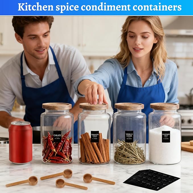 Glass Storage Jar with Bamboo Lids Spoons Glass Coffee Canister Borosilicate Glass Food Container for Coffee Beans Nut Pasta Sugar Candy Spice Rice Loose Tea (2800/94oz-2pack)