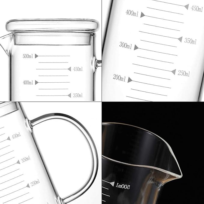 500ml Glass Measuring Cup with Lid Heat Resistant Handle Measured Mixing Glass Mug Clear Scale V-Shaped Spout for Milk Coffee Liquid Beaker Drinking Glasses Measure Jugs, Microwave Oven Freezer Safe