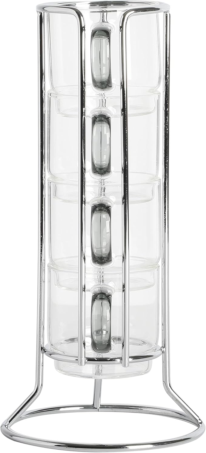 Gibson Soho Lounge Stackable Glass Espresso Cups with Rack, 4-Piece Set, 3.8oz – Durable Glass Coffee Cups