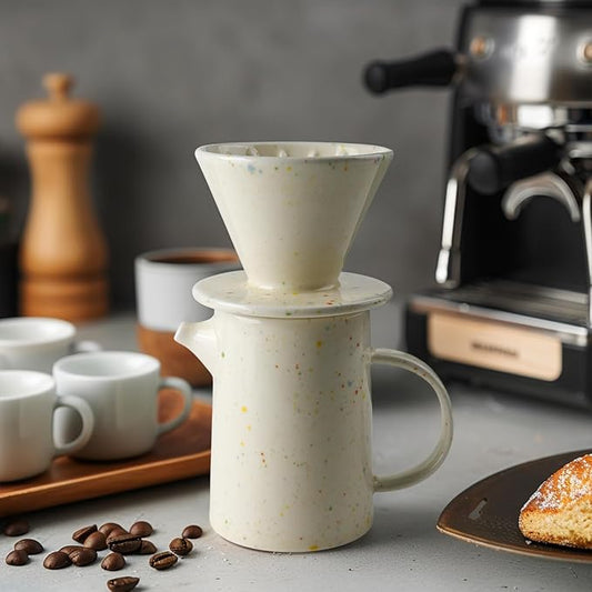 DIF DECO Pour Over Coffee Maker Set,Ceramic Pour Over Coffee Dripper Set with 20 Count Paper Coffee Filters,for Home Café Restaurant Camping,15.8 Ounces(Multi-Color Dot)