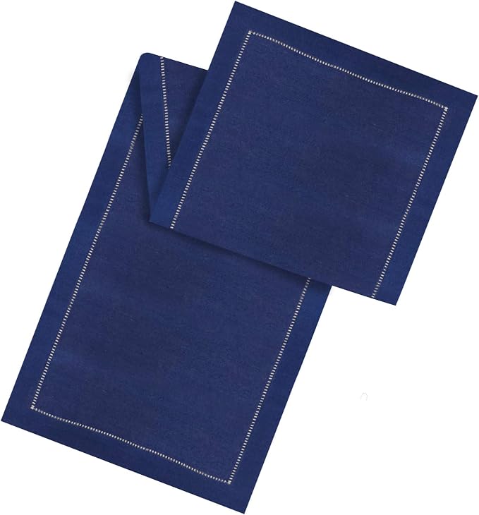 SARO LIFESTYLE Hemstitched Border Table Runner, Navy Blue, 16"x90"