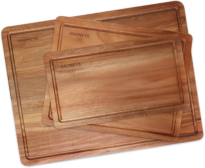 Wood Cutting Boards Set of 3 for Kitchen, Large Wooden Cutting Board with Juice Groove, Charcuterie Board, Chopping Board for Meat, Cheese, Fruits, and Vegetables