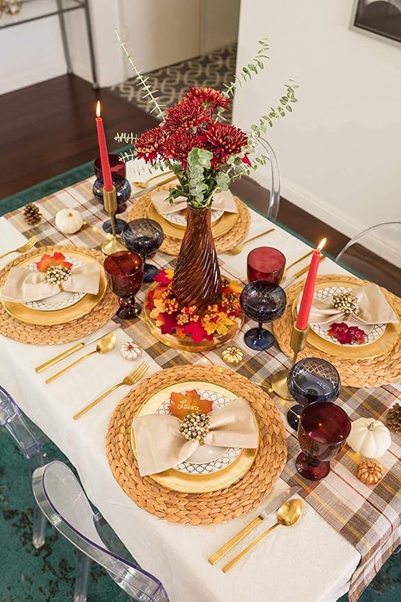 6 Pack Woven Placemats, Natural Water Hyacinth Weave Placemat Set Round Braided Rattan Tablemats Insulation Pads for Cooking and Baking (6, 13.5 Inch)
