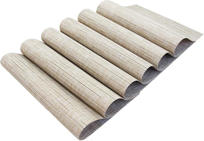 PIGCHCY Deep Beige Placemats Set of 6 Encryption Thickening Weave Heat-Resistant Placemat Washable Easy to Clean Table Mats for Dining Room and Decor (18 x 12 inch)