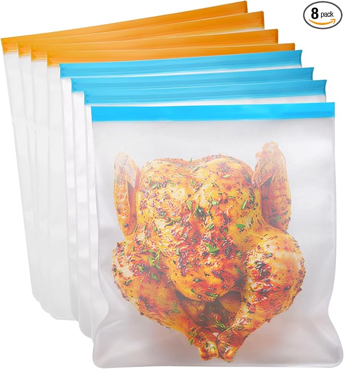 8 Pcs 3 Gallon Reusable Food Storage Freezer Bags, Large Capacity, BPA Free Reusable Food Pouches, Used For Home Food Storage And Camping (Multicolor 8 Pack)