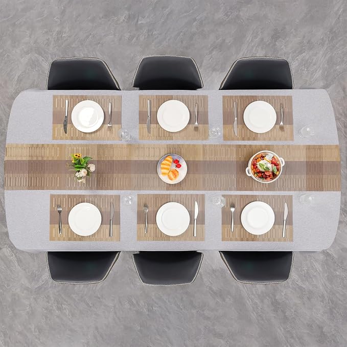 Placemats Set of 4, Vinyl Woven Place Mats Indoor Set of 4 Washable Wipeable PVC Table Mats Heat-Resistant Non Slip Plastic Placemat for Kitchen Dining Outdoor Table (Gray Gold, Set of 4)
