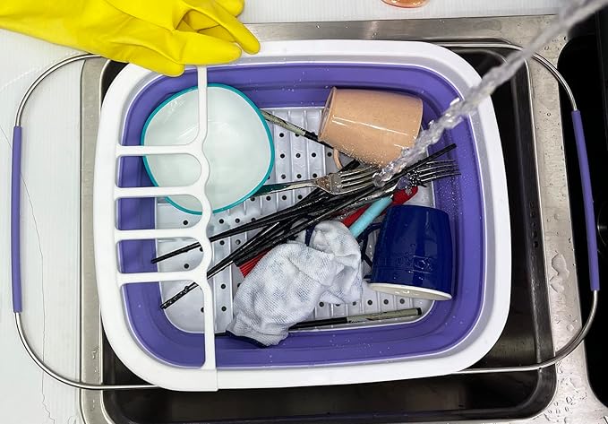 SAMMART 8L (2.11Gallons) Expandable Collapsible Dish Drainer - Foldable Drying Rack - Space Saving Kitchen Storage Tray (White/Very Peri, 1)