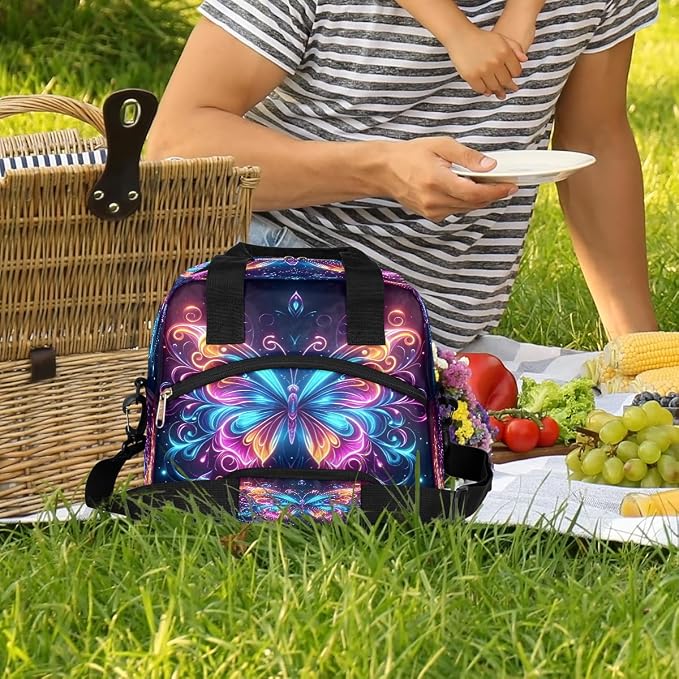 Pardick Galaxy Butterfly Insulated Lunch Bag for Women Girl Reusable Lunch Tote Box With Shoulder Strap Lightweight Thermal Cooler Meal Prep Bag for Work School Office Picnic