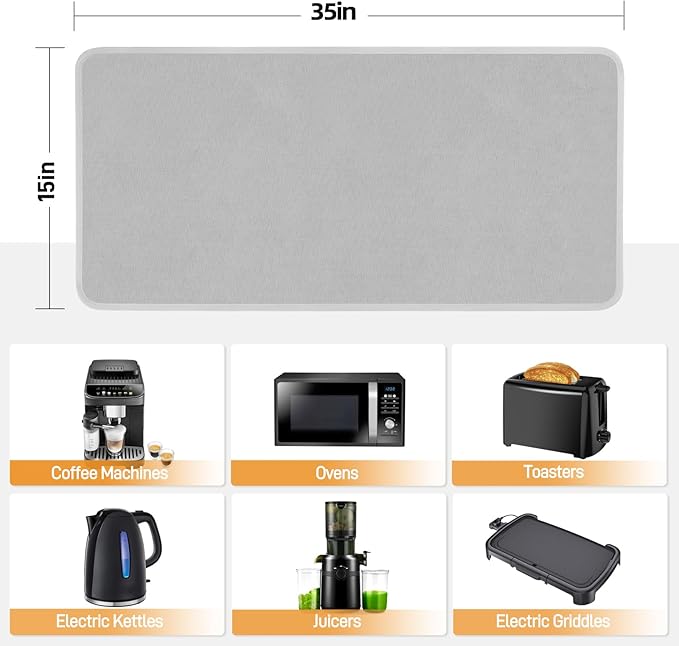 Heat Resistant Mat for Air Fryer, 15 x 35in Heat Resistant Mat for Countertop, Fireproof Silicone Countertop Protector Appliance Slider Hot pod for Air Fryer, Coffee Maker, Toaster, Oven (Grey)