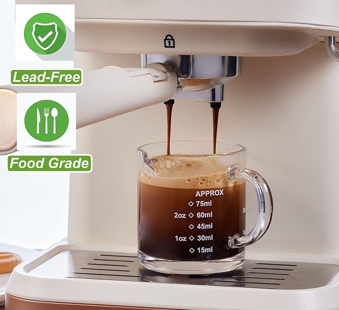 Ackers Espresso cup with Handle, Thickened Bottom and Wall, Double V-Shaped Spout,2.5OZ Milk Frothing Pitcher,75ML Milk Cup with Handle, Espresso Accessory (Pack of 2)