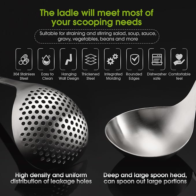 Patelai Hot Pot Slotted Ladle Set Stainless Steel Soup Ladle Strainer Scoops Cooking Skimmer Cookware Utensil for Hotpot Scooping Sauce Serving, 12 Inch(8 Pcs,Silver)