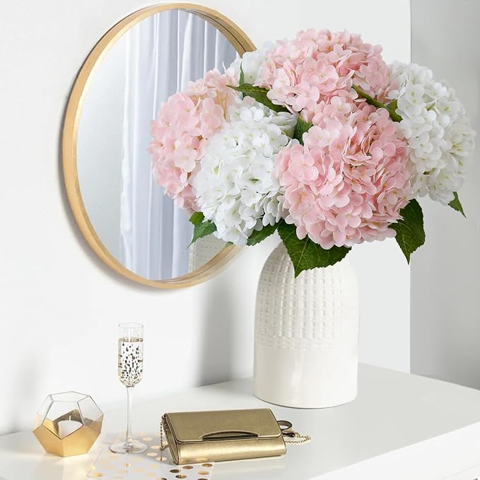 Leftover 21" Pink Hydrangea Artificial Flowers,3 Pcs Real Touch Hydrangea Flowers with Butterflies for Centerpiece Table Decorations,Floral Arrangements for Coffee Table Decor,Living Room Decor