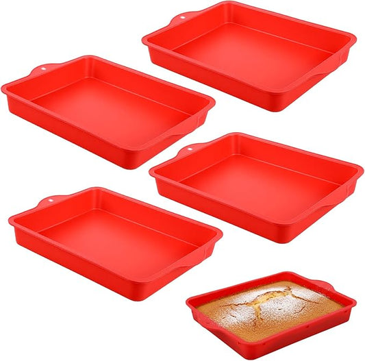 5 Pack Large Silicone Square Baking Pan, 10 x 8 x 1.6 Inches Nonstick Cake Molds for Brownie, Bread, Pie & Lasagna, Oven, Microwave & Dishwasher Safe