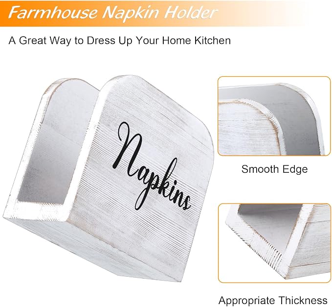 ALELION White-washed Wood Napkin Holder for Table, Wooden Upright Napkin Holders for Kitchen, Standing Napkin Dispenser for Rustic Kitchen Dining Room Party Cocktail Outdoor Decor