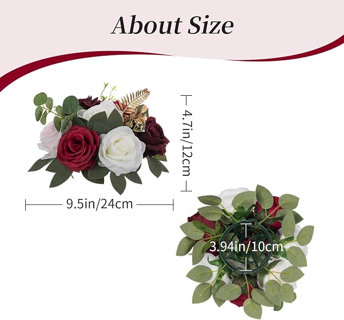 BLOSMON Artificial Flowers Ball Wedding Centerpieces 6 Pcs Burgundy Rose Artificial Flower Center Pieces Decoration for Table Silk Kissing Ball Faux Floral Bouquet Arrangements Home Party DIY Decor