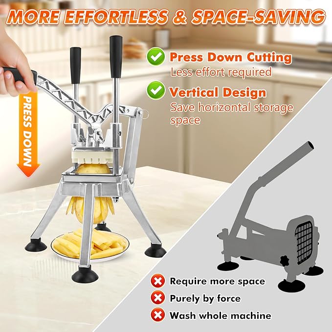 Anatole Commercial French Fry Cutter with 1/4'' 3/8'' 1/2'' 8-Wedges Stainless Steel Blades Vertical Potato Slicer Manual Vegetable Chopper for Onion Carrot Lemon