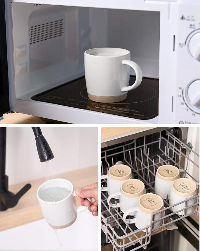 famiware Coffee Mugs for 8, 13 oz Mug Set, Dringking Cup with Handle for Coffee, Tea, Cocoa, Milk, Milkyway Serise, White