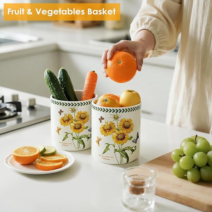 ACMLIFE Kitchen Utensil Holder Extra Large, 7.3" Cooking Utensil Holder, Ceramic Kitchen Organizer Counter, Fruit Basket, Vase, Ice Bucket for Parties, Gift & Dinning Decor, Chrismas (Sunflower)