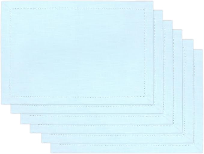 Urban Villa Placemats for Dining Table 100% Cotton Placemats 14''x20'' Over Sized Tablemats Set of 6 Placemats Hemstitch Sky Blue Tablemats for Family Dinners Wedding Parties Placemats
