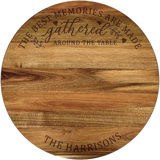 Engraved Gathered Around the Table Personalized Lazy Susan, 16" Rotating Tray