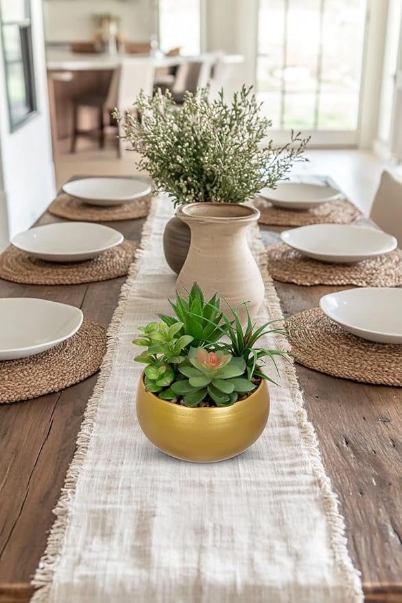 Briful Fake Succulents in Gold Metal Pot, Artificial Succulent Plants Arrangement for Home Decor, Small Faux Potted Plants Tabletop Centerpiece, Desk Office Bathroom Shelf Decorations