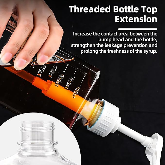 Large Capacity Syrup Dispenser for Coffee Bar, Pump Dispenser 54oz 1600ml PET Syrup Bottle w Measuring Cup and Funnel, Dispenser Bottle w Upgraded Pump (10cc Thicker PET)