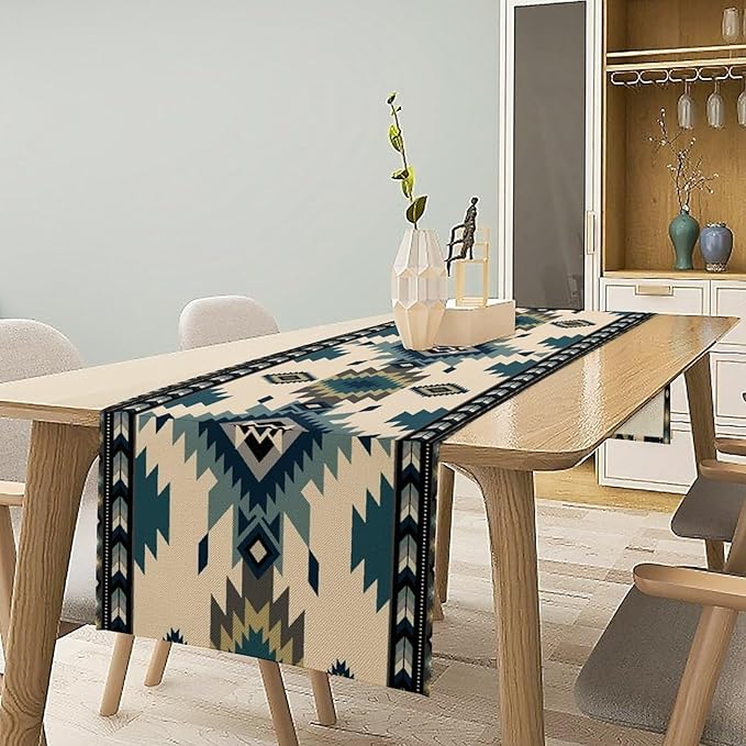 Aztec Southwest Table Runner,Boho Ethnic Tribes Design Table Runner for Kitchen Dining Table Home Party Decoration 13x120 Inch