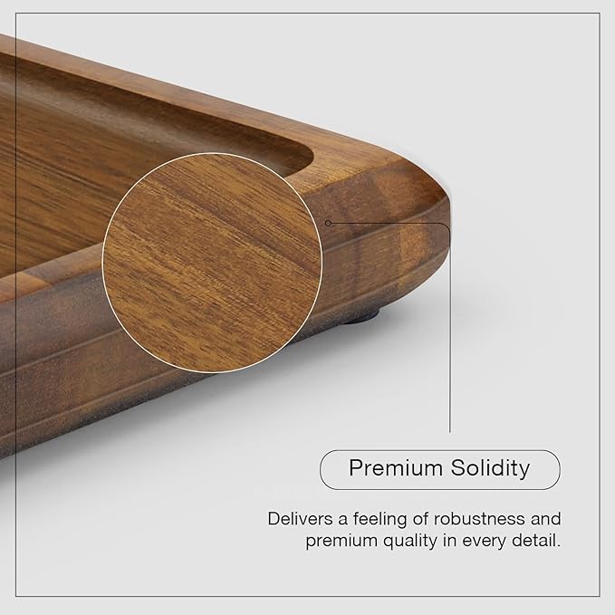 HOSHANHO Large Acacia Wood Serving Tray, 16 x 10 Inch Extra-Long Charcuterie Board with Non-Slip Rubber Pads, Wooden Platter for Entertaining, Snack Plate, Dining Decor