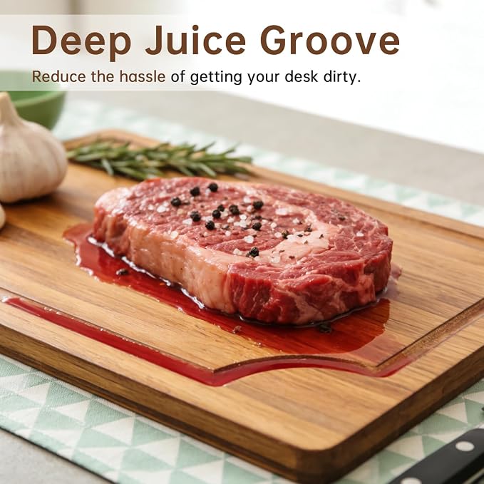 3 Pack Bamboo Cutting Boards Set for Kitchen, Chopping Boards with Deep Juice Groove, Thick Wooden Cutting Board for Meat, Vegetables & BBQ Prep