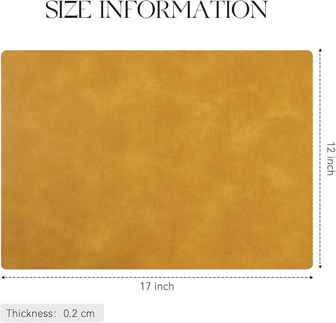 MOSAYT Vinyl Placemats Set of 12-12 X 17 Inch - Faux Leather 100% Waterproof Oil-Proof Wipeable PU Place Mats, Heat Resistant Reversible Table Mats for Kitchen, Dining, Outdoor, Yellow