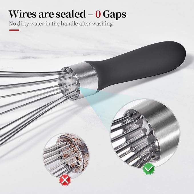 9.06in Kitchen Wire Whisk, 18/10 Stainless Steel Metal Balloon Wisk Heavy Duty Egg Beater whisker Hand Mixer for Cooking, Baking, Mixing, Stirring, Sauce, Flour, chocolate（Small, lnky Black）
