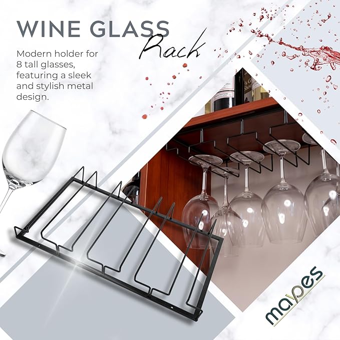 Wine Glass Holder – Practical Under Cabinet Wine Glass Hanger – Heavy-Duty Metal Drinkware Holder Under Cabinet Hanging Rack for Kitchen and Bar – 4 Rack, holiday home bar accessory