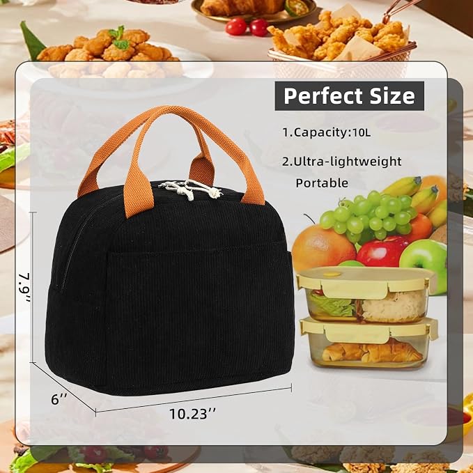 LEDAOU Lunch Box for Women Insulated Lunch Bag Corduroy Lunch Tote Bags Leakproof Cooler Lunch Case for Travel Work Picnic