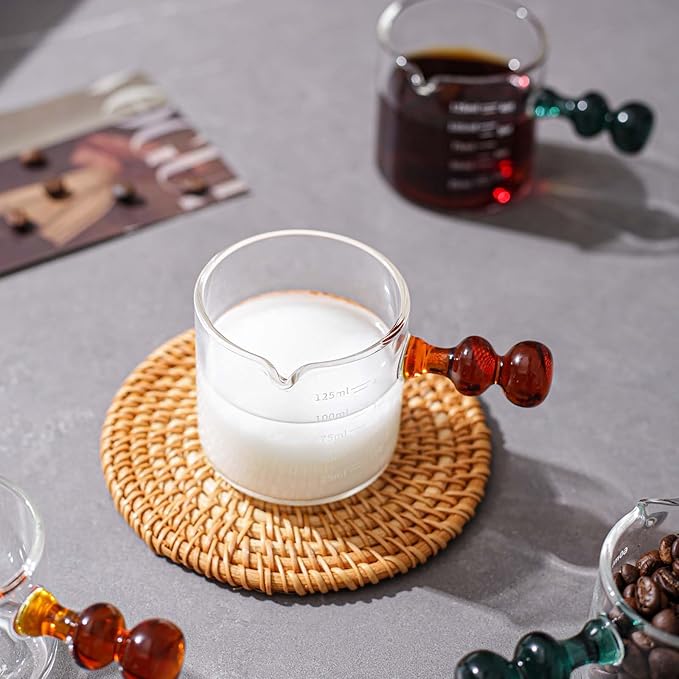 3-Pack Espresso Glass Measuring Cup With Handle Expresso Shots Cup Single Spout Glass Pitcher For Espresso Shots And Milk Froth Clear Accessories With Dual Scale (60ml / 2oz)