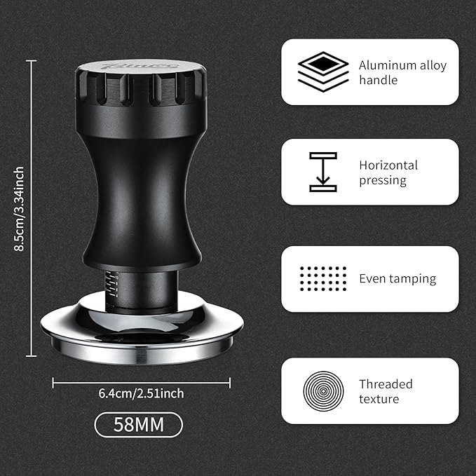 Bincoo Espresso Tamper 30lb Coffee Tamper-Stainless Steel Ground Tamper for Barista Home Coffee Espresso Accessories (Black01, 58mm)